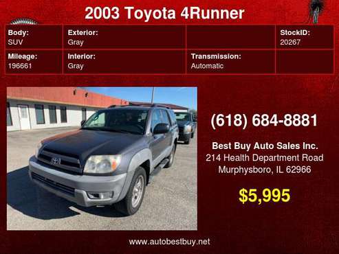 2003 Toyota 4Runner SR5 4dr SUV Call for Steve or Dean - cars &... for sale in Murphysboro, IL