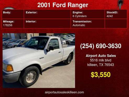 2001 Ford Ranger Reg Cab 3.0L XL - cars & trucks - by dealer -... for sale in Killeen, TX