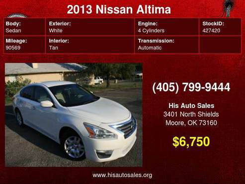 2013 Nissan Altima 4dr Sdn I4 2.5 S - cars & trucks - by dealer -... for sale in MOORE, OK
