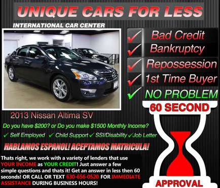 2013 Nissan Altima * Bad Credit ? W/ $1500 Monthly Income OR $200 DOWN for sale in Lombard, IL