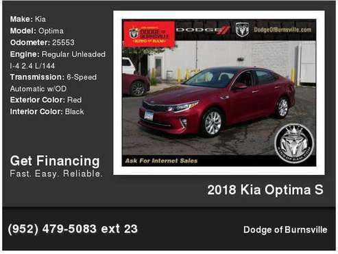 2018 Kia Optima S 1, 000 Down Deliver s! - - by dealer for sale in Burnsville, MN