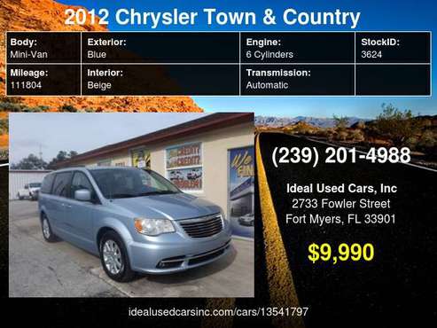 2012 Chrysler Town & Country 4dr Wgn Touring with Sunscreen glass -... for sale in Fort Myers, FL
