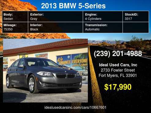 2013 BMW 5 Series 4dr Sdn 528i RWD with Glove compartment - cars &... for sale in Fort Myers, FL