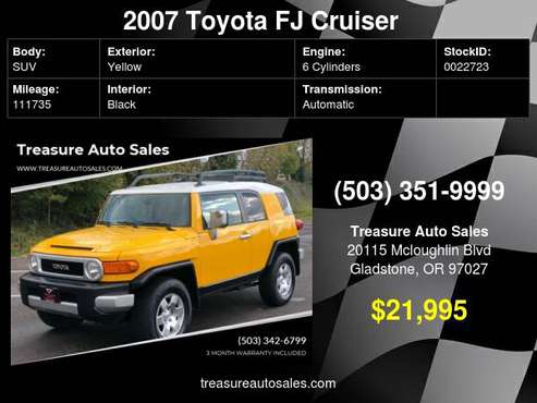 1 OWNER => 2007 Toyota FJ Cruiser 4dr SUV 4WD , LOW MILES, Clean... for sale in Gladstone, WA