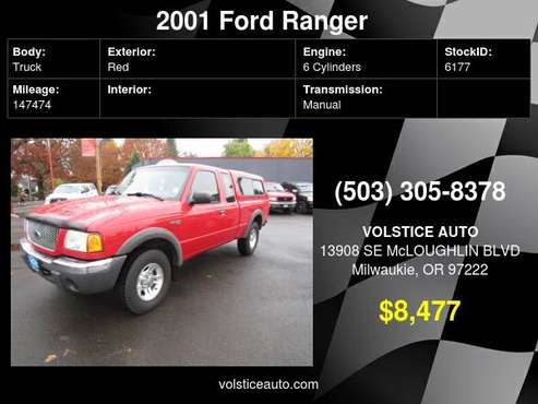 2001 Ford Ranger Supercab 3.0L XLT 4X4 *RED* RUNS OUT GREAT !! -... for sale in Milwaukie, OR