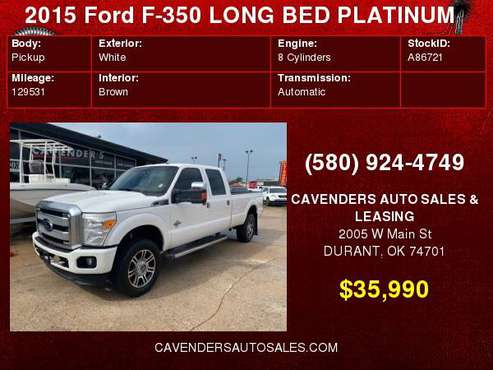 2015 FORD F-350 LONG BED PLATINUM for sale in Durant, OK