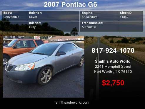 2007 Pontiac G6 2dr Convertible GT your job is your credit for sale in Fort Worth, TX