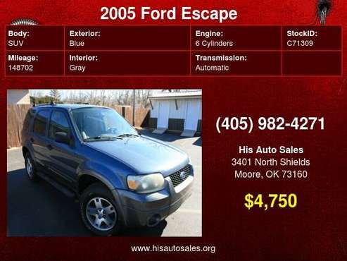 2005 Ford Escape 4dr 103 WB 3 0L XLT - - by dealer for sale in MOORE, OK