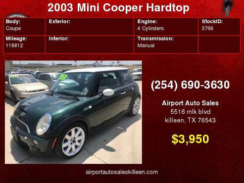2003 Mini Cooper Hardtop 2dr Cpe S Manuel for sale in Killeen, TX