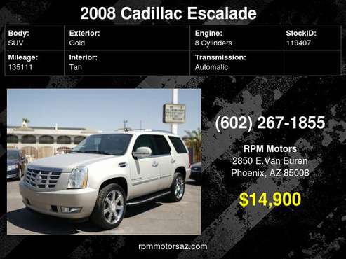 2008 Cadillac Escalade AWD - cars & trucks - by dealer - vehicle... for sale in Phoenix, AZ