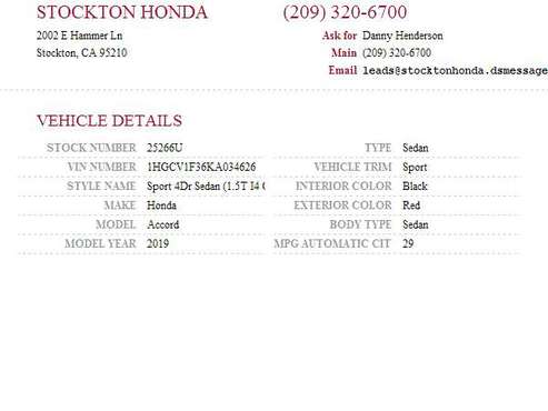2019 Honda Accord Sport SKU:25266U Honda Accord Sport - cars &... for sale in Stockton, CA