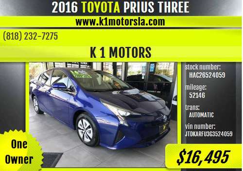 2016 Toyota / Prius / III / 1 owner / Low Mileage / BLUE / Must See... for sale in Los Angeles, CA