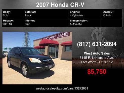 2007 Honda CR-V 4WD 5dr EX-L Leather/sunroof 5750 Cash Cash for sale in Fort Worth, TX