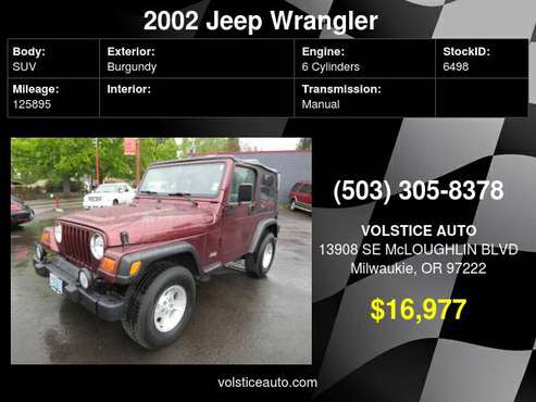 2002 Jeep Wrangler 2dr Sport BURGANDY 4 0 STRAIGHT 6 MANUAL for sale in Milwaukie, OR