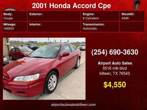 2001 Honda Accord Cpe EX Auto V6 w/Leather - - by for sale in Killeen, TX