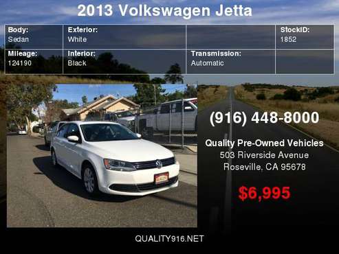 2013 Volkswagen Jetta 2.5L SE Sedan 4D NEWER TRUCKS AVAILABLE for sale in Roseville, CA