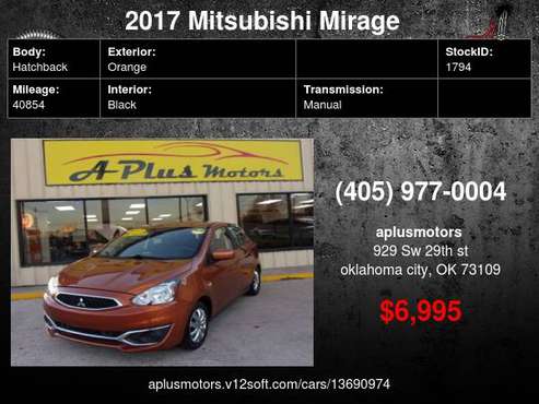 2017 Mitsubishi Mirage ES 4dr Hatchback 5M - cars & trucks - by... for sale in Oklahoma City, OK