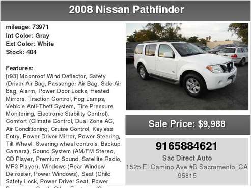 2008 Nissan Pathfinder 73K MILES ONLY 3RD ROW SEATS for sale in Sacramento , CA