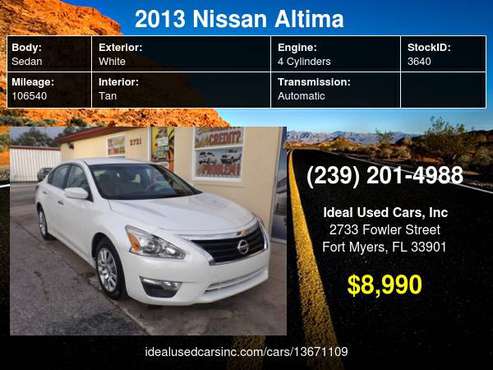 2013 Nissan Altima 4dr Sdn I4 CVT 2.5 with Chrome license plate... for sale in Fort Myers, FL