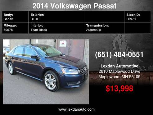 2014 Volkswagen Passat SE W/ LEATHER AND MOONROOF, NEW TIRES with -... for sale in Maplewood, MN