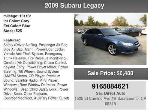 2009 Subaru Legacy AWD Special Edition 131K MILES WITH 21 SERVICE for sale in Sacramento , CA