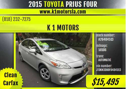 2015 Toyota / Prius / 4 / Low Mileage / Loaded / Super Clean / Must... for sale in Los Angeles, CA