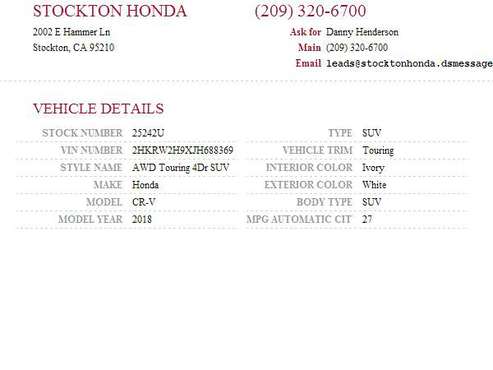 2018 Honda CR-V Touring SKU:25242U Honda CR-V Touring - cars &... for sale in Stockton, CA