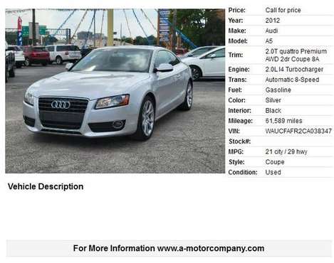 2012 Audi A5 2 0T quattro Premium - - by dealer for sale in San Antonio, TX