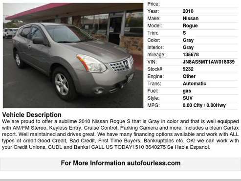 2010 Nissan Rogue S - - by dealer - vehicle automotive for sale in Fremont, CA