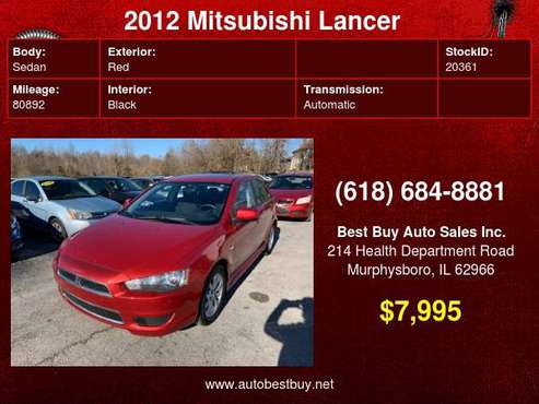 2012 Mitsubishi Lancer ES 4dr Sedan CVT Call for Steve or Dean -... for sale in Murphysboro, IL