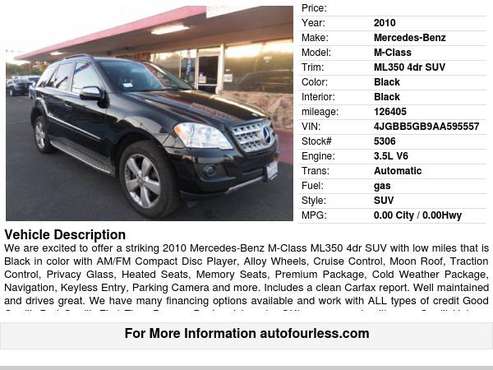 2010 Mercedes-Benz M-Class ML350 4dr SUV - - by dealer for sale in Fremont, CA