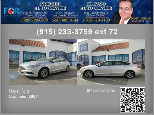 2017 Ford Fusion Hybrid - Payments AS LOW $299 a month 100% APPROVED... for sale in El Paso, TX