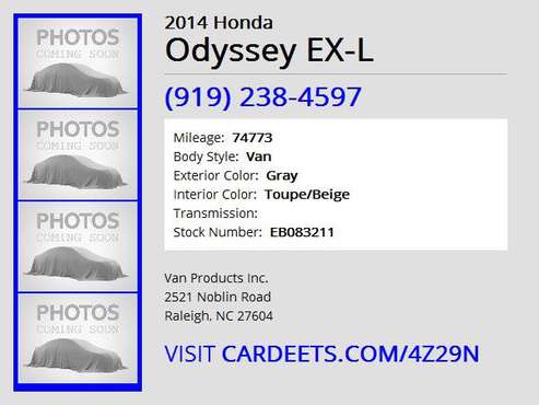 Wheelchair Handicap Accessible Van 2014 Honda Odyssey EX-L Gray -... for sale in Raleigh, NC