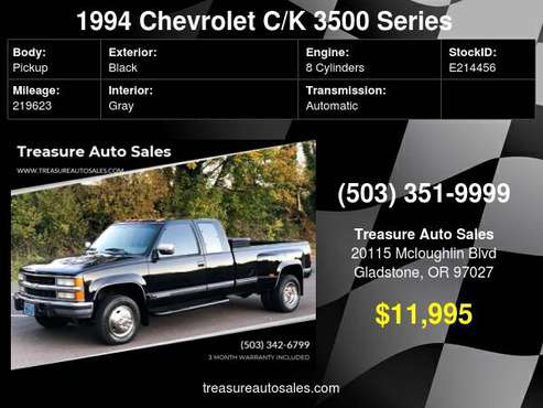 1994 Chevrolet C/K 3500 Silverado Dully 2dr 4WD Extended Cab LB -... for sale in Gladstone, WA