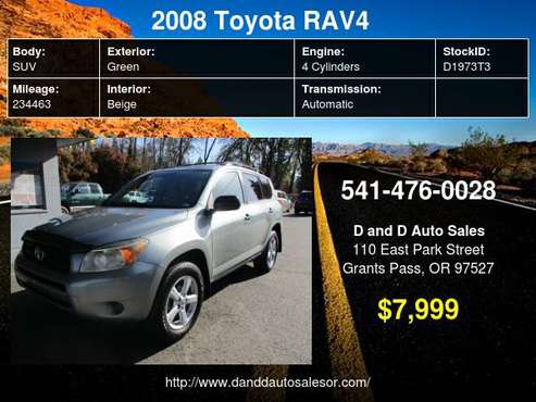 2008 Toyota RAV4 4WD 4dr 4-cyl 4-Spd AT D AND D AUTO for sale in Grants Pass, OR