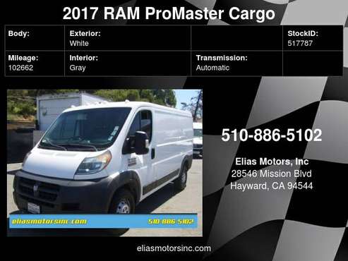 2017 RAM ProMaster Cargo 1500 136 WB 3dr Low Roof Cargo Van - cars & for sale in Hayward, CA