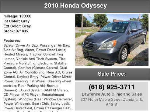 2010 Honda Odyssey 5dr EX-L w/RES & Navi for sale in Cambria, IL