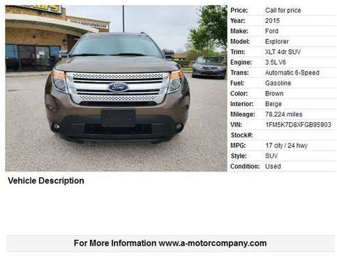 2015 Ford Explorer XLT - - by dealer - vehicle for sale in San Antonio, TX