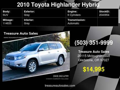 2010 Toyota Highlander Hybrid Limited AWD 4dr SUV, Leather , 3rd row... for sale in Gladstone, OR