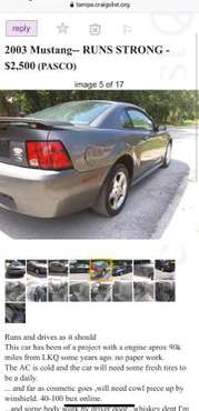 03 Ford Mustang WARNINGGG DONT BUY THIS CAR HE IS TITLE JUMPING for sale in SAINT PETERSBURG, FL