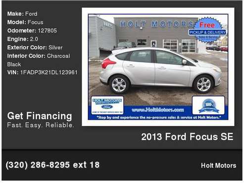 2013 Ford Focus SE - cars & trucks - by dealer - vehicle automotive... for sale in Cokato, MN