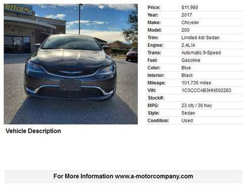 2017 CHRYSLER 200 LIMITED - cars & trucks - by dealer - vehicle... for sale in San Antonio, TX