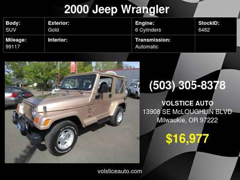 2000 Jeep Wrangler 2dr Sahara GOLD 99K AUTO SO NICE ! - cars & for sale in Milwaukie, OR