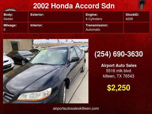 2002 Honda Accord Sdn SE Auto Great Value! - cars & trucks - by... for sale in Killeen, TX