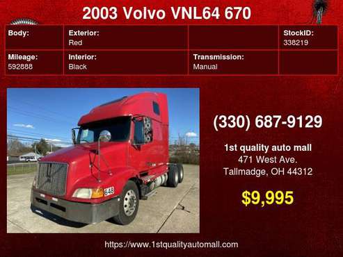 2003 VOLVO VNL64 670 CUMMINS N14 10 SPD MANUAL SEMI TRUCK - cars &... for sale in Tallmadge, OH