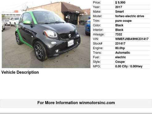 2017 Smart fortwo electric drive pure coupe - - by for sale in Los Angeles, CA
