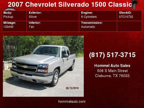 2007 Chevrolet Silverado 1500 Classic 2WD Ext Cab 143.5" Work Truck for sale in Cleburne, TX