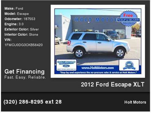 2012 Ford Escape XLT - cars & trucks - by dealer - vehicle... for sale in Cokato, MN
