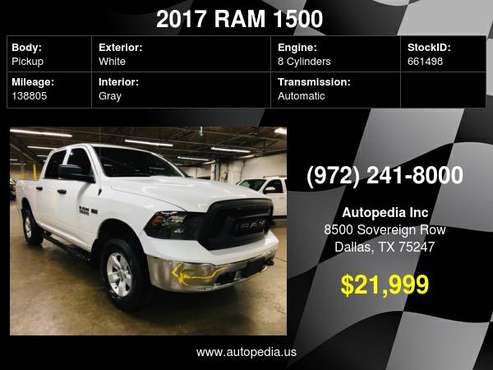 2017 Ram 1500 Express 4x4 Crew Cab 5'7" Box No Proof of Income? Okay... for sale in Dallas, TX