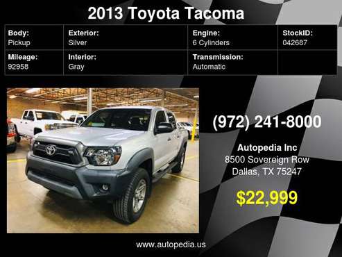 2013 Toyota Tacoma 2WD Double Cab V6 AT PreRunner No Proof of... for sale in Dallas, TX